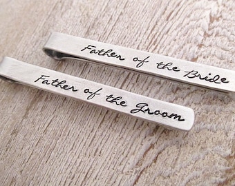 Father of the Bride Gift - Father of the Groom Tie Clip - Father of the Groom  Tie Clip -  Script Tie Clips - - Tie Bar Set