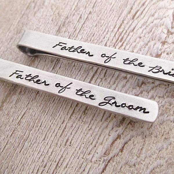 Father of the Bride Gift - Father of the Groom Tie Clip - Father of the Groom  Tie Clip -  Script Tie Clips - - Tie Bar Set