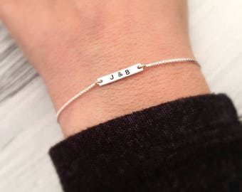 Tiny Personalized Bracelet - Minimalist Bracelet - Initial Bracelet - Custom Letter Jewelry - Dainty Silver Bracelet - Valentines Day Gift