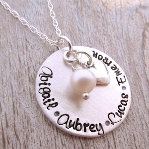 Personalized Necklace with Names - Gift for Mom - Custom Stamped Necklace  - hand stamped jewelry - Mother&#39;s Necklace sterling silver