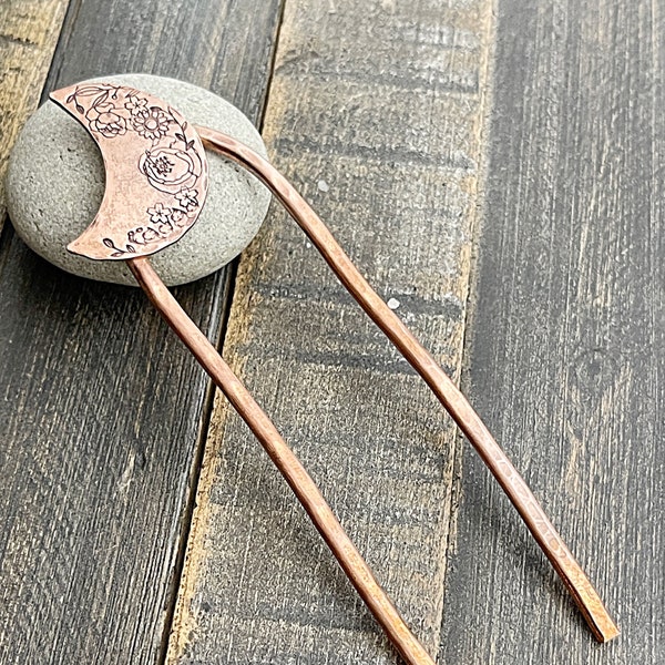 Copper Moon Hair Fork,  Moon Hair Accessories , Bun Pin