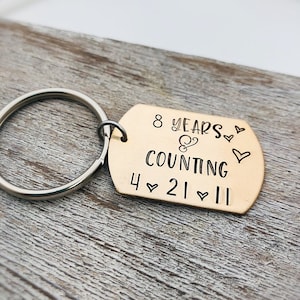 8 year anniversary gift - Gift for Husband - Bronze Anniversary Gift - Custom  Keychain - 8 years and counting - Personalized Gift for Him