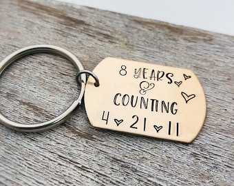 8 year anniversary gift - Gift for Husband - Bronze Anniversary Gift - Custom  Keychain - 8 years and counting - Personalized Gift for Him