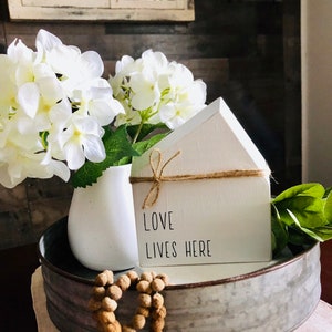 Wood House Tiered Tray Decor,  Farmhouse Decor, Shelf Sitter Sign, House Warming Gift for Friend,  Rustic Home sign