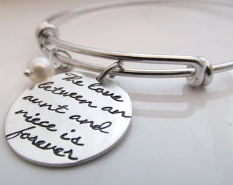 Aunt Bracelet - New Aunt Gift - The Love Between -  Godmother -  Hand Stamped Jewelry - Aunt Niece Jewelry