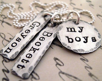 Personalized Christmas Gift for Mom,  Mom of Boys Gift, My Boyshand stamped personalized mothers necklace - Grandma Gift