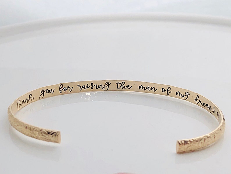 Mother of the Groom Gift Mother of Groom Bracelet Hidden Message Bracelet, Thank you for raising the man of my dreams, Gold filled image 5