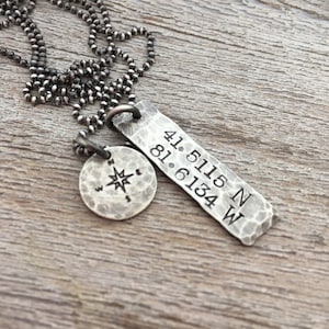 Gift for Men, Men&#39;s Necklace, Custom Coordinates Men&#39;s Personalized Location Jewelry