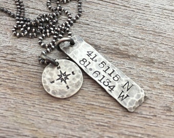 Men's Custom Location Necklace, Coordinates Necklace, Graduation Gift for Him