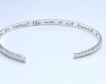 Cadeau pour la mère du marié - Bracelet pour la mère du marié - Bracelet à message caché - Merci d'avoir élevé l'homme de mes rêves - Personnalisé