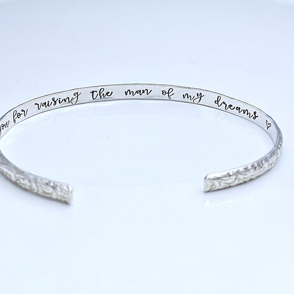 Mother of the Groom Gift - Mother of Groom Bracelet - Hidden Message Bracelet - Thank you for raising the man of my dreams - Personalized