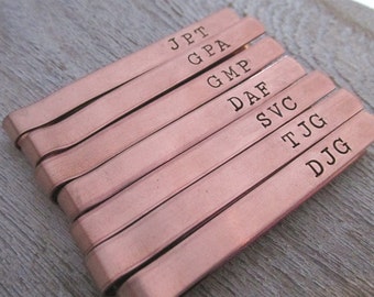 Groomsmen Tie Clips - Set of 11 - Personalized Men's Tie Bar - Monogramed Tie Clip - Hand Stamped Tie Clip - Copper Tie Bar