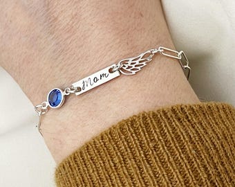 Birthstone Angel Wing Bracelet Grief Gift for Loss of a loved one,  Memorial Gift,