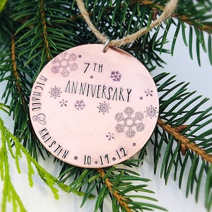 Personalized 7th Anniversary Copper Ornament: Rustic Christmas Decor