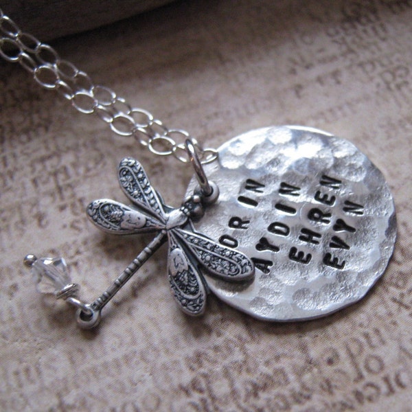 Take Me Home hand stamped dragonfly necklace