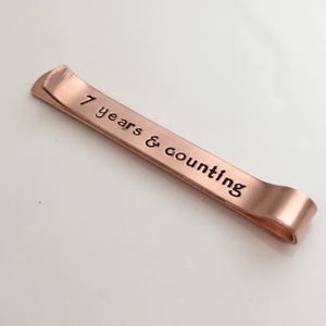 7th Anniversary, Hidden Message Tie Clip - Anniversary Gift -Personalized Copper Tie Clip - Monogramed Tie Bar - 7 year anniversary