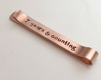 Hidden Message Tie Clip - Anniversary Gift - 7th Anniversary - Personalized Copper Tie Clip - Monogramed Tie Bar - 7 year anniversary