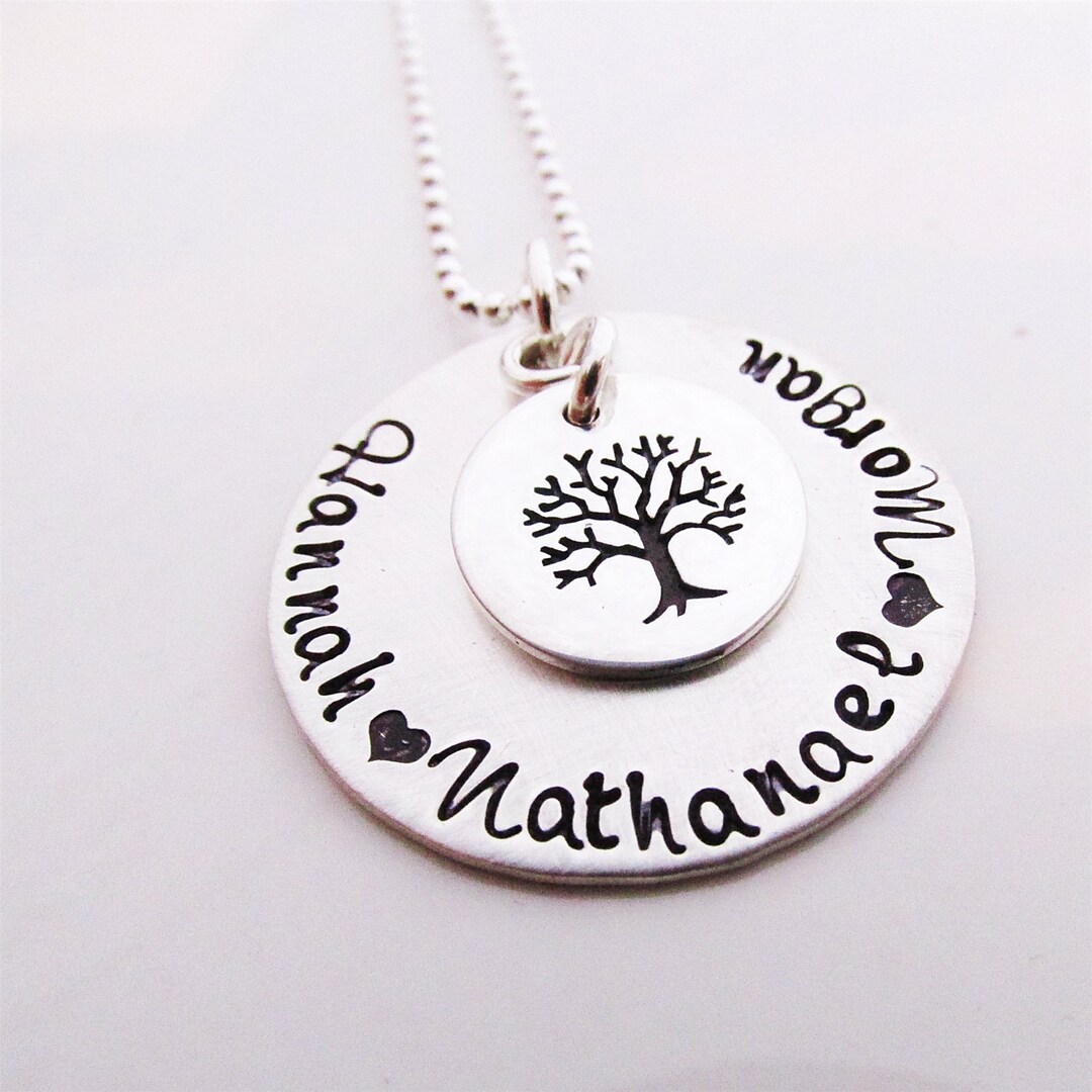 Personalized Jewelry -custom Name Necklace - Family Tree Hand Stamped ...