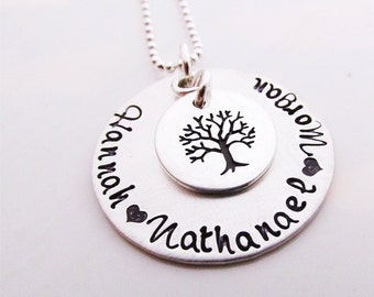 Personalized Jewelry -Custom Name Necklace - Family Tree  hand stamped necklace - grandmothers necklace - mothers necklace - mom necklace