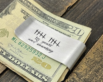 10th Anniversary Gift for him, Personalized Money Clip, Aluminum Anniversary, 10 years and counting, Personalized Anniversary Gift Husband