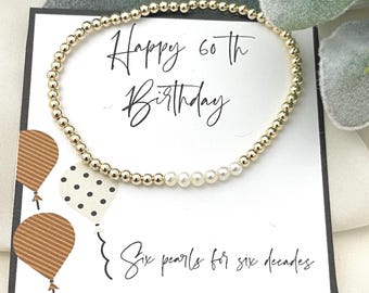 Birthday Bracelet, 60th 70th 80th  birthday gift for her, Dainty Bead and Pearl Bracelet, gift for mom, friend, aunt
