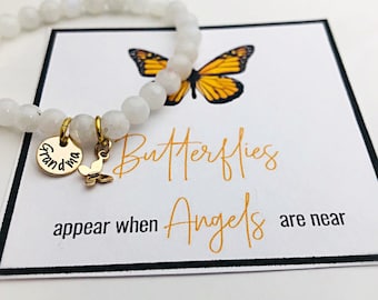 Memorial Gift,  Loss of Mom Sister Grandma, Butterflies appear when angels are near, Monarch,  Moonstone Bracelet Grief Gift, Sympathy Gift