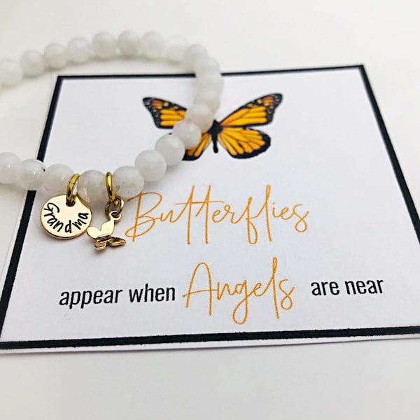 Memorial Gift,  Loss of Mom Sister Grandma, Butterflies appear when angels are near, Monarch,  Moonstone Bracelet Grief Gift, Sympathy Gift