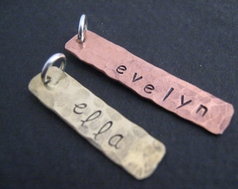 Hand Stamped Brass or Copper  Rectangle Tag