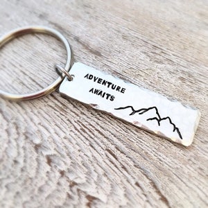 Adventure Awaits Keychain - Best Friend Gift - Gift for Boyfriend  - Graduation Gift for him - Mountain Keychain - Personalized