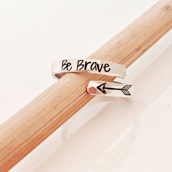 Silver Arrow Ring - Wrap Ring - Arrow Jewelry - Be Brave Ring  -sterling  silver-  Inspirational ring - Personalized Jewelry  - Custom Quote