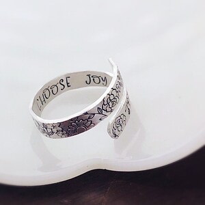 Hidden Message Ring - Choose Joy Ring - Inspirational Gift for Friend -  Aluminum Ring - Flower Ring Gift under 20