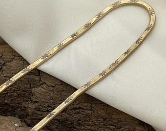 Hammered Brass Hair Pin, Minimalist Hair Accessories, Sunshine Hair Fork, Textured Hair Fork