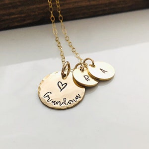 Mother&#39;s Day Gift for Grandma, Personalized Disk Necklace with Tiny Initial Tags, Custom Kids Initials Gift for Mom,