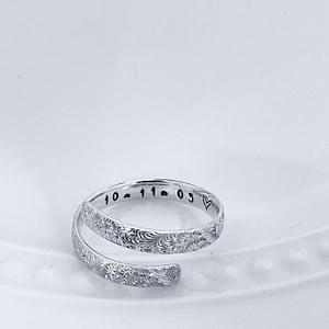 Personalized Sterling Silver Date Ring: Floral Wrap, Hidden Message