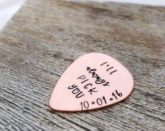 Men's Copper Anniversary Gift - I'll Always Pick You - copper guitar picks - personalized gift - 7 year anniversary gift - Gifts for Husband