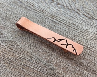 Mountain Tie Bar - Copper Tie Clip - Hand Stamped Tie Clip - Graduation Gift for him - Gift for boyfriend - Groomsmen Tie Bar Outdoor