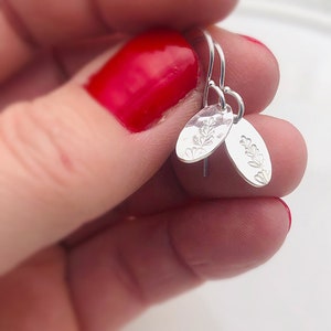 Tiny Silver Earrings, Lavender Earrings, sterling hammered earrings, Silver Leaf earrings - Minimalist earrings - Gift for her under 15