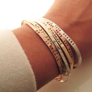 ONE Skinny Cuff Bracelet - Graduation Bracelet -  Quote -  Inspirational Jewelry - Dainty Stacking bracelets - Coordinates - Arrow Bracelet