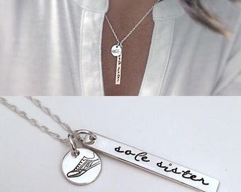 Sole Sister Necklace - Running Gift for friend - Best Friend BFF -  Sterling Silver Bar Necklace - Runner Jewelry - Cross Counrty- Marathon