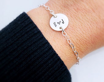 Valentines Gift for Her - Dainty Initial Bracelet - Coin Bracelet - Small Disk Bracelet - Letter Bracelet - Romantic Gift for Girlfriend