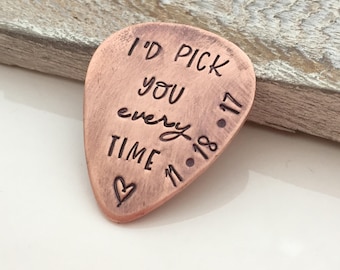 7th anniversary gift for him - I'd Pick You Every Time  - copper guitar picks - personalized gift - Valentine Gift husband - 7 year