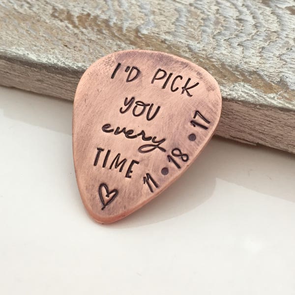 7th anniversary gift for him - I'd Pick You Every Time  - copper guitar picks - personalized gift - Valentine Gift husband - 7 year