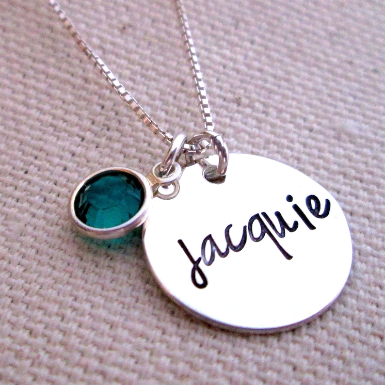 Personalized Jewelry hand stamped jewelry Mothers Necklace Birthstone Necklace image 1