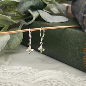 Tiny Silver Butterfly Earrings, Dainty Minimalist Sterling Silver Earrings, Nature Jewelry Gift for Her, Leverback Earrings