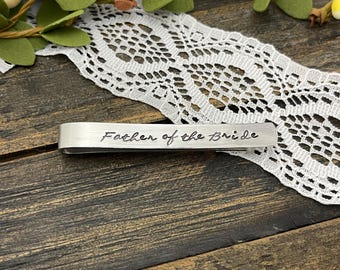 Father of the Bride Tie Clip - Father of the Bride Gift -  Script Tie Clips - Wedding Party Gifts - Tie Bars - Dad Gift