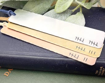 Anniversary Gift, Tally Mark Bookmark, Marriage Milestone Gifts, Personalized Bookmark, Copper Bronze or Aluminum