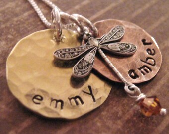 Gift for Mom - Earthy Baby mother's necklace - dragonfly charm necklace - Gift for Grandma - personalized jewelry for mom with names