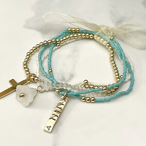 Confirmation Gift for Her, Gold filled bead bracelet, Seed Bead Bracelet Set, Name Jewelry, Cross Bracelet image 6