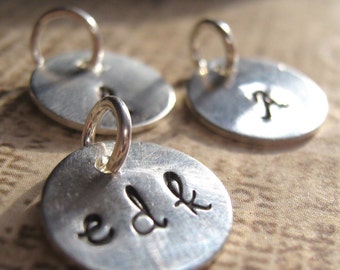 Personalized Initial Charm, Small hand stamped charm, Sterling silver charms