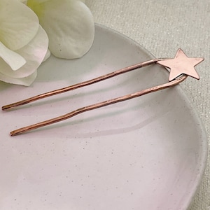 Star Hair Fork, Smaller size Metal U Pin for Hair, Hammered Hair Stick, Copper Star Hair Boho Accessories image 1